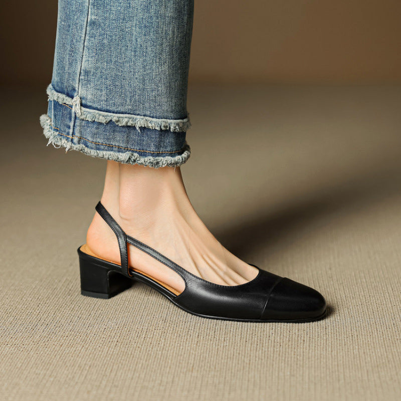 Chic äkta läder slingback-klackar
