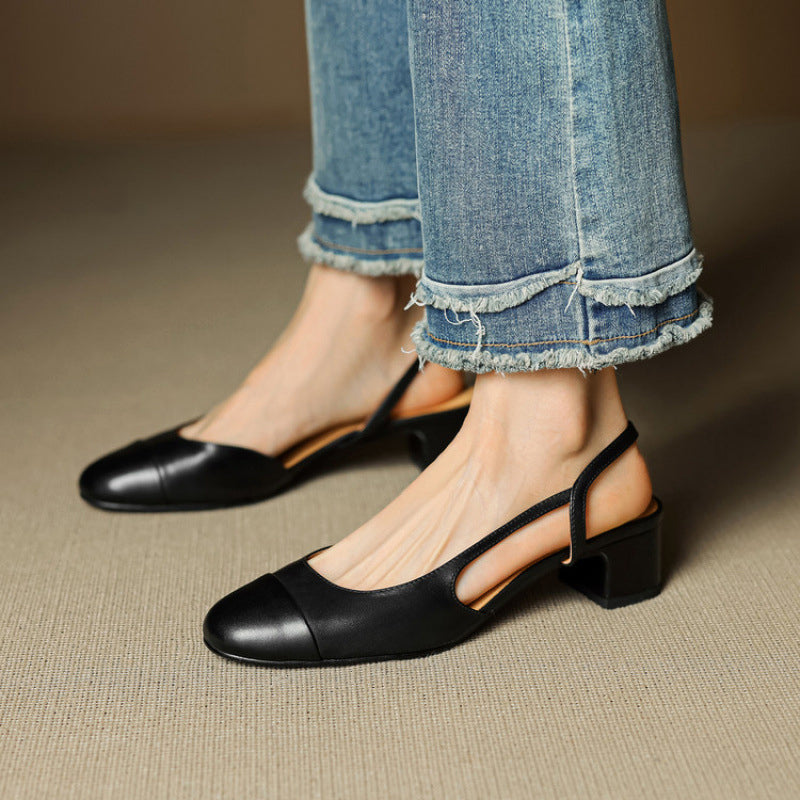 Chic äkta läder slingback-klackar