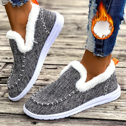 Damslip-on vinterskor med fuskpälsfoder