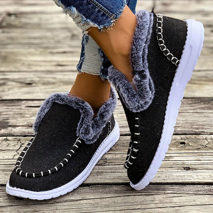 Damslip-on vinterskor med fuskpälsfoder